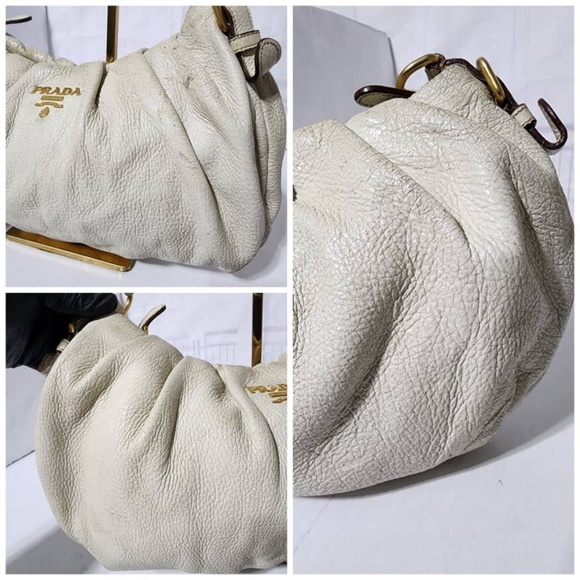 Authentic Prada Cervo Lux Shimmer Hobo Bag Off-White - Picture 6 of 16
